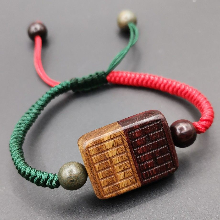 曾木匠原创小叶紫檀离为火卦木火绿檀风雷益木火雕刻八卦象手链