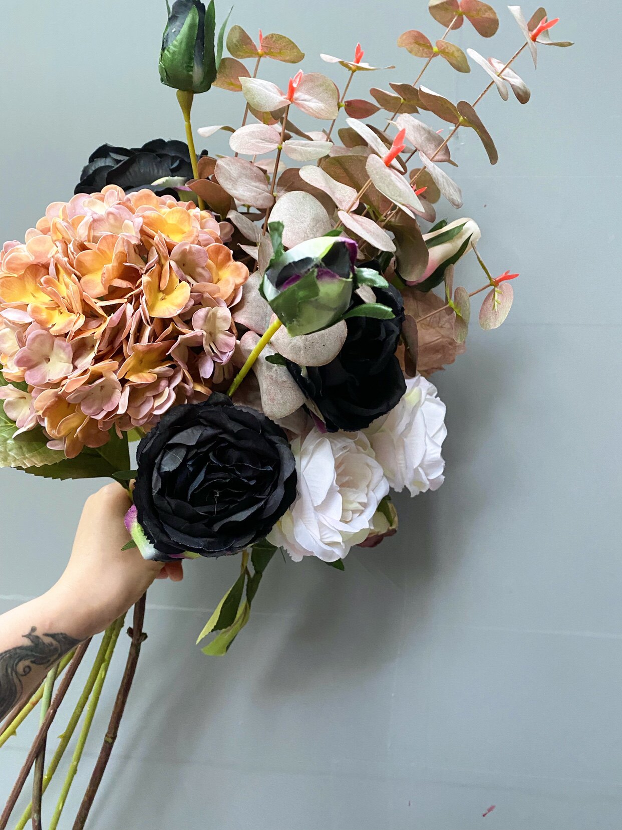 仿真花欧式秋色系假花绢花玫瑰绣球尤加利金钱叶各种