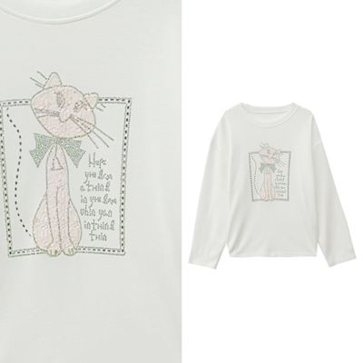 【爆米花专享】卡通印花长袖t恤设计感重工亮片上衣洋气打底衫9.6