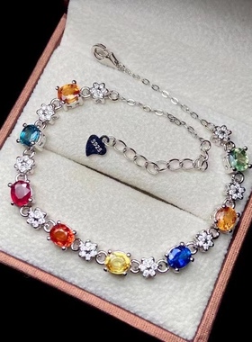 罕见斯里兰卡纯银蓝宝石手链