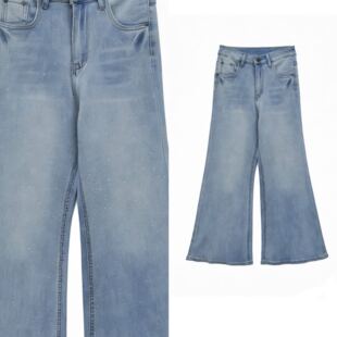 喇叭裤 带钻亮闪闪宽松直筒裤 满天星烫钻牛仔裤 323 甜甜圈专享