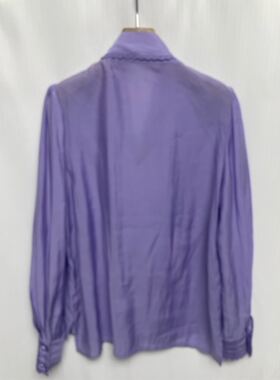 早春爆款温柔风紫色蕾丝飘带衬衫女 垂坠感气质V领长袖上衣