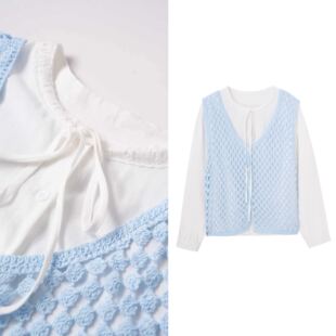 两件套1008 小香风奶蓝色2026早春叠穿背心小衫 爆米花专享