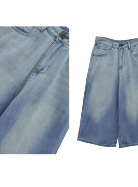 【小四专享】3023复古牛仔八分宽松肌理感直筒阔腿中裤6089