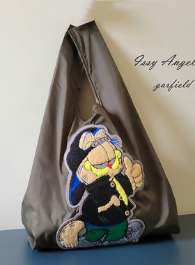 新品便携可折叠环保购物袋ISSY ANGELICA咖啡猫超市手提袋手拎包