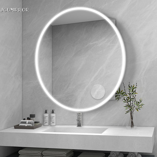 浴室圆形镜柜带灯单独洗手台镜子壁挂柜收纳太空铝卫生间镜柜挂墙