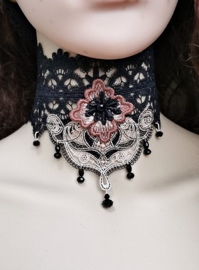 蕾丝洛丽塔脖颈水晶疤痕遮盖项链