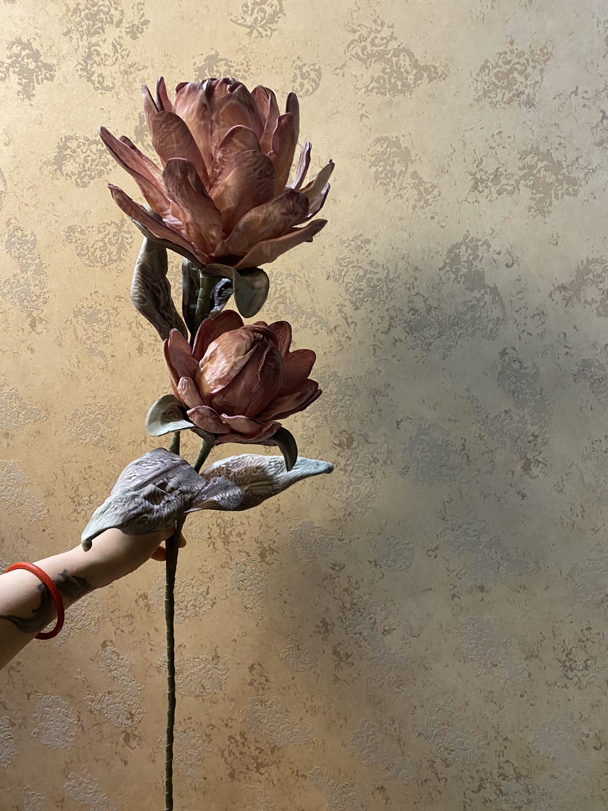 家居装饰酒店别墅样板间摆设落地台面个性假花EVA材质观音莲独特