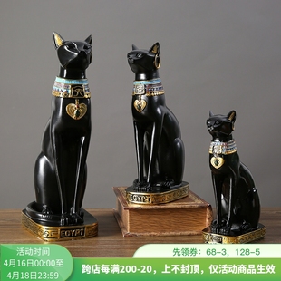 饰品酒柜招财猫办公室工艺品 创意暗黑风复古埃及猫咪摆件家居装