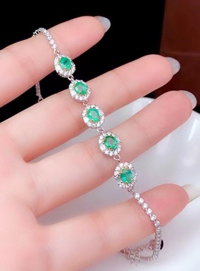 轻奢天然宝石纯银祖母绿手链