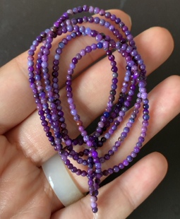 天然舒俱来老料玉化皇家紫色小米珠子极细四圈手链项链挂链 醒走