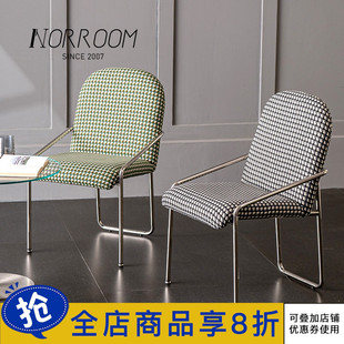 NORROOM北欧复古餐椅家用现代简约软包靠背椅网红餐厅不锈钢椅子