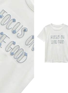 【玉米专享】拱桥字母绣花针织短袖T特别漂亮上衣4016