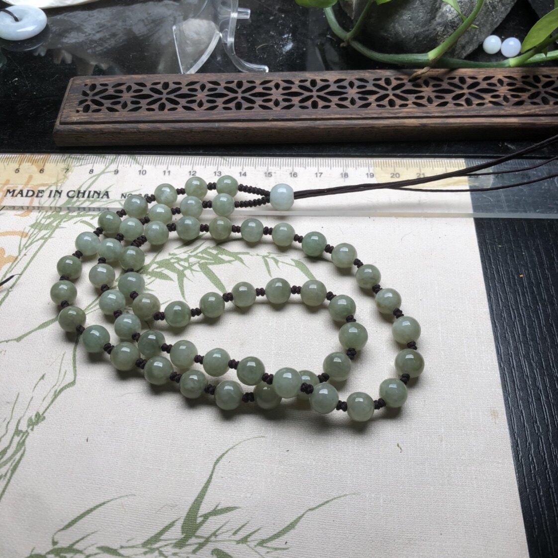 隆慈缘翡翠a货缅甸玉满绿圆珠项链翠绿吊坠链毛衣挂链9mm65厘米