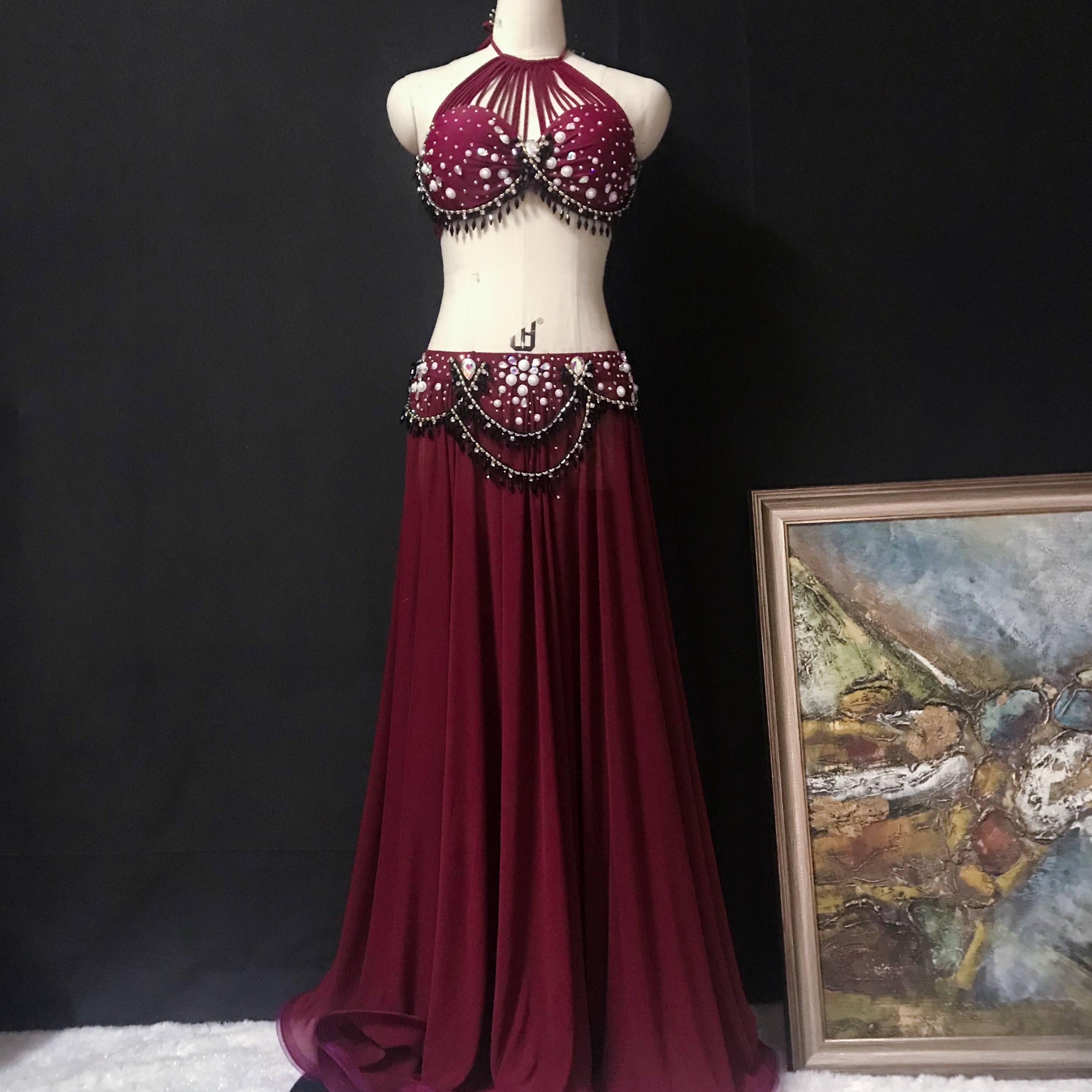 新款肚皮舞东方舞比赛团体服大摆