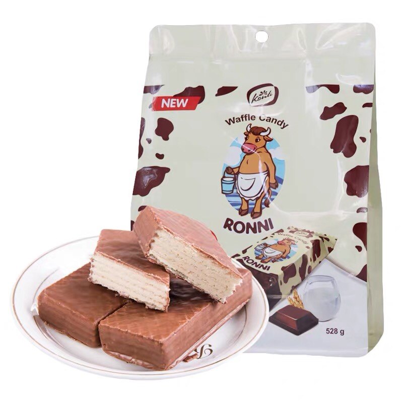 俄罗斯大奶牛威化饼干康吉巧克力味原装进口休闲零食品528g原包装