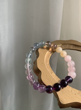 萤石天然水晶七彩ins少女心手串