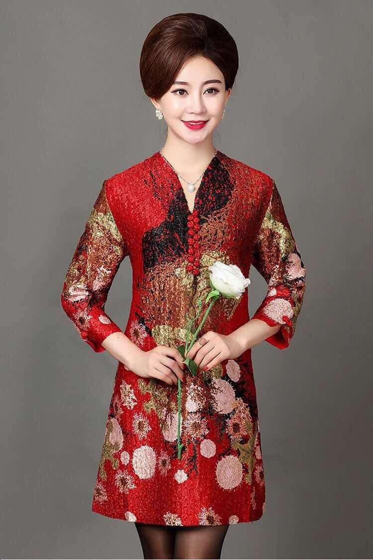 特价春秋结婚礼服妈妈装日常旗袍连衣裙大码婚宴褶皱真丝唐装女