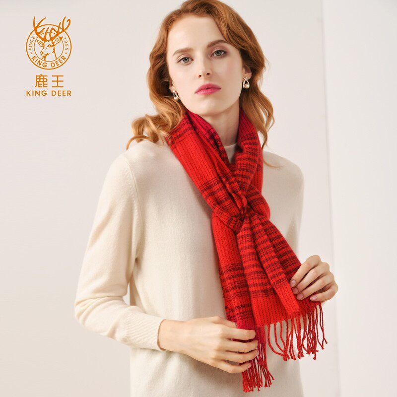 23冬季正品鹿王羊绒围巾粗纺格子披肩女百搭休闲新款男士保暖围脖