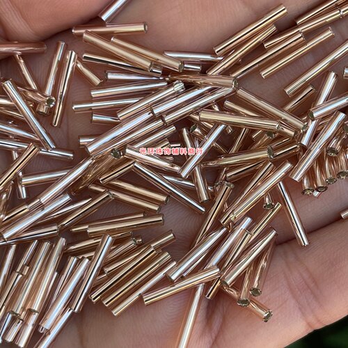 2mm-12mm银心虾肉色玻璃珠管香槟色管珠DIY串珠材料流苏管子饰品