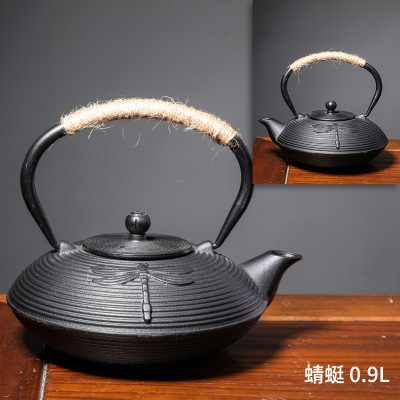 新中式古典艺术茶壶茶室茶庄摆件软装饰品创意家Q居复古铁壶0.9L