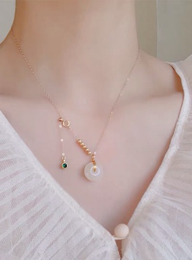 和田玉石项链平安扣吊坠锁骨链小众设计感ins轻奢送妈妈女友礼物