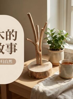 杯架天然树枝挂件挂饰钥匙架带底座侘寂风原木风摆件玄关