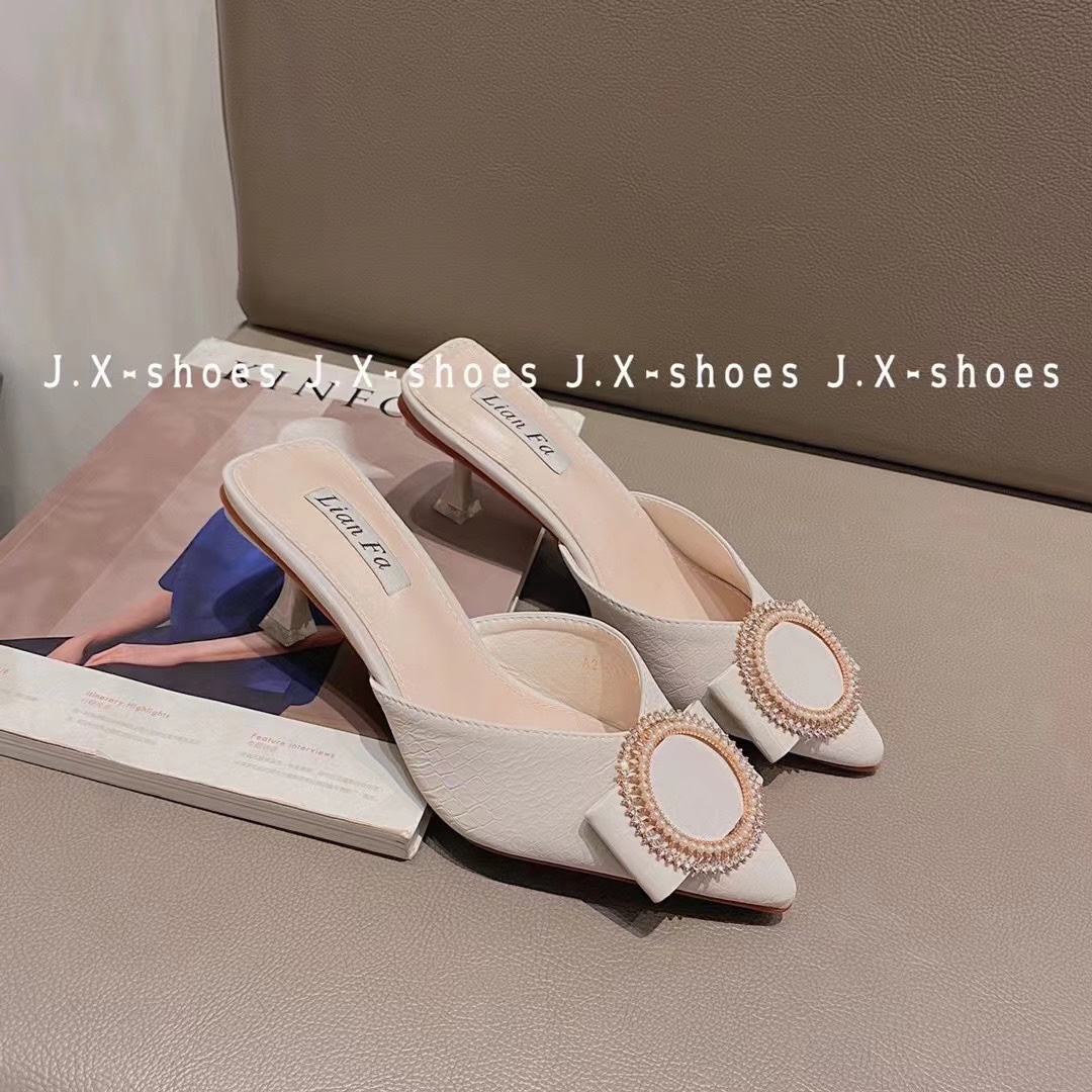 涼拖鞋女2021年新款春季春秋款時尚百搭淺口尖頭包頭細跟高跟鞋子