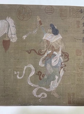 韩干胡人呈马图 清人摹本 书法国画作品长卷 装饰画芯 微喷复制品