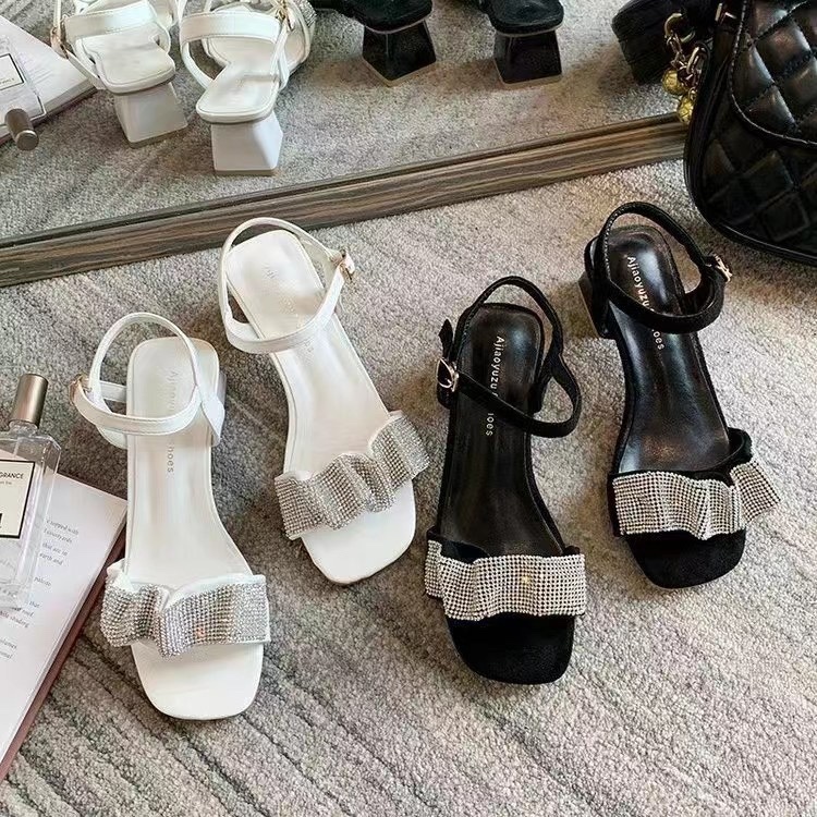 涼鞋女中跟2021夏季新款女鞋氣質一字帶高跟鞋粗跟仙女風羅馬鞋