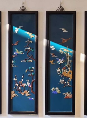 百宝嵌挂屏四条屏别墅豪宅会所酒店茶室画室书房家居红木装饰挂画
