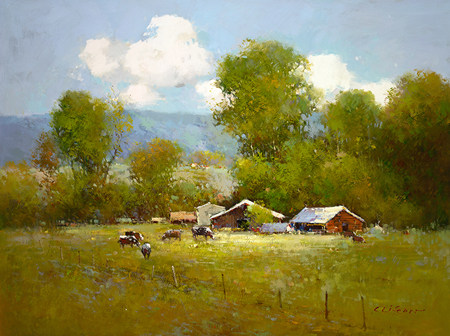 客厅挂画暖色调印象风景装饰画手绘油画