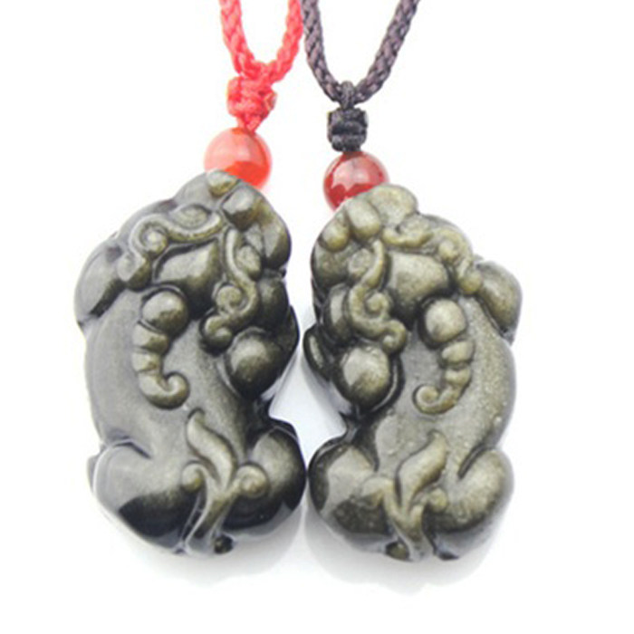 天然金曜石貔貅挂坠 情侣金曜石歪头貔貅挂坠 金曜石皮丘项坠
