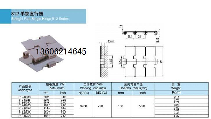 。SS812-K450不锈钢直行输送链板一米26片材质201