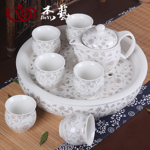 茶具套装功夫茶具家用客厅中式整套陶瓷茶壶茶杯青花瓷双层带茶盘