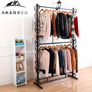 欧式铁艺服装两层展示架服装店衣架婚纱架双层挂衣架子落地式货架