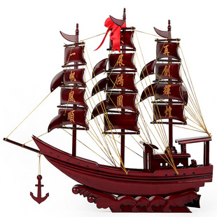 红木工艺品仿古红船定制 一帆风顺帆船模型 实木质木船摆件60官船