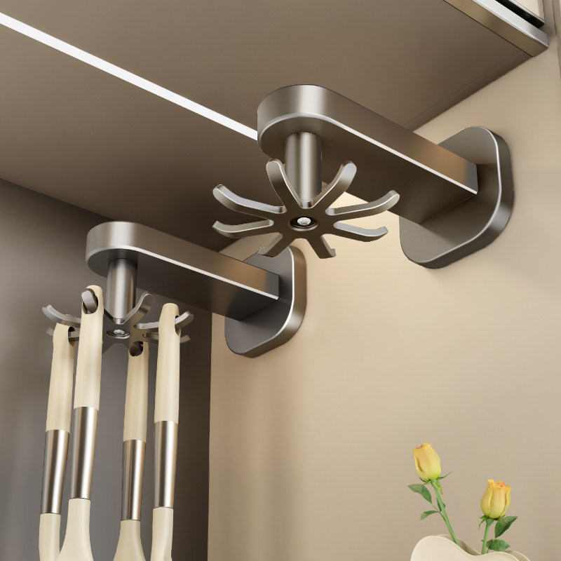 热销yt2u旋转厨房挂钩免打孔锅铲置物架粘钩墙上厨具壁挂勺子铲子