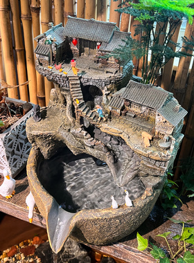 天台华莲微景观流水古法鱼缸水循环造景过滤器养鱼生态缸庭院水景