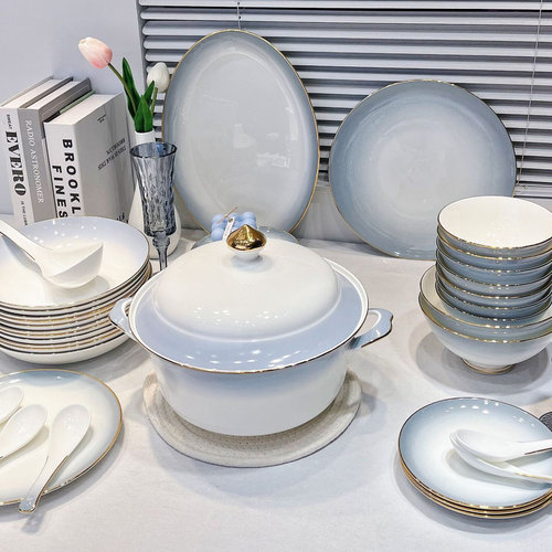 景德镇陶瓷碗家用碗餐具好看的饭碗汤碗面碗组合2024款碗具泡面碗