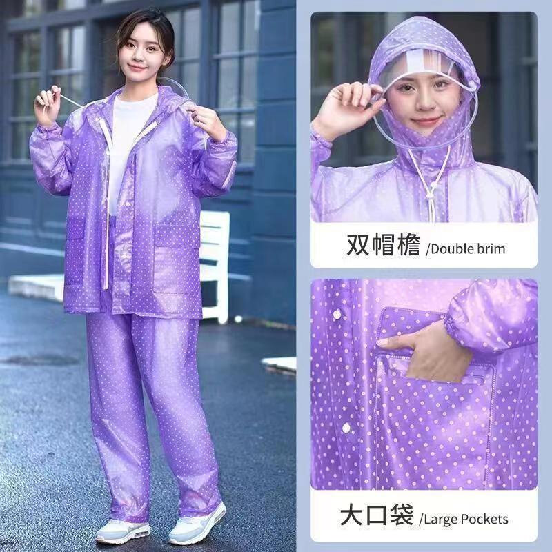 全胶水晶女款雨衣雨裤套装分体式加厚成人全身防暴雨防水骑行批发