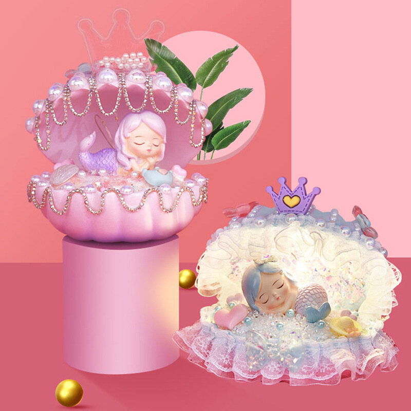 儿童手工DIY奶油胶美人鱼贝壳小夜灯材料包创意礼物女孩益智玩具