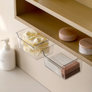 镜柜下收纳盒卫生间抽屉式 化妆品卸妆棉签口红皮筋置物架浴室透明