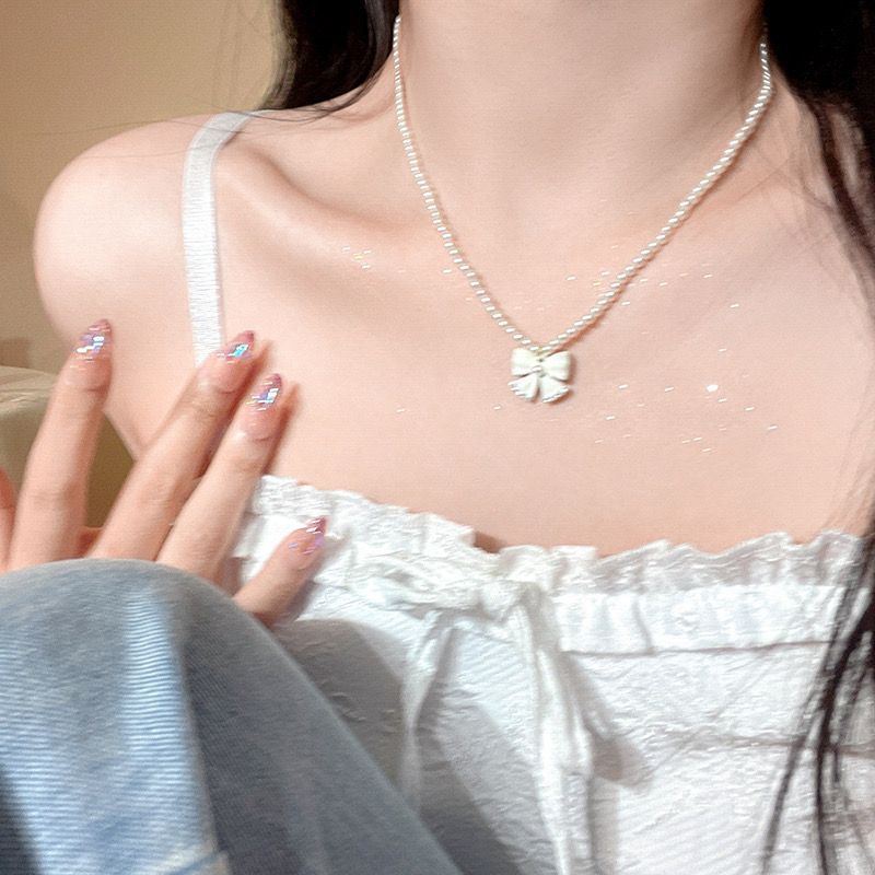 珍珠蝴蝶结项链女夏季潮