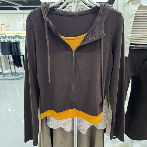 假两件连帽短款T恤女修身显瘦