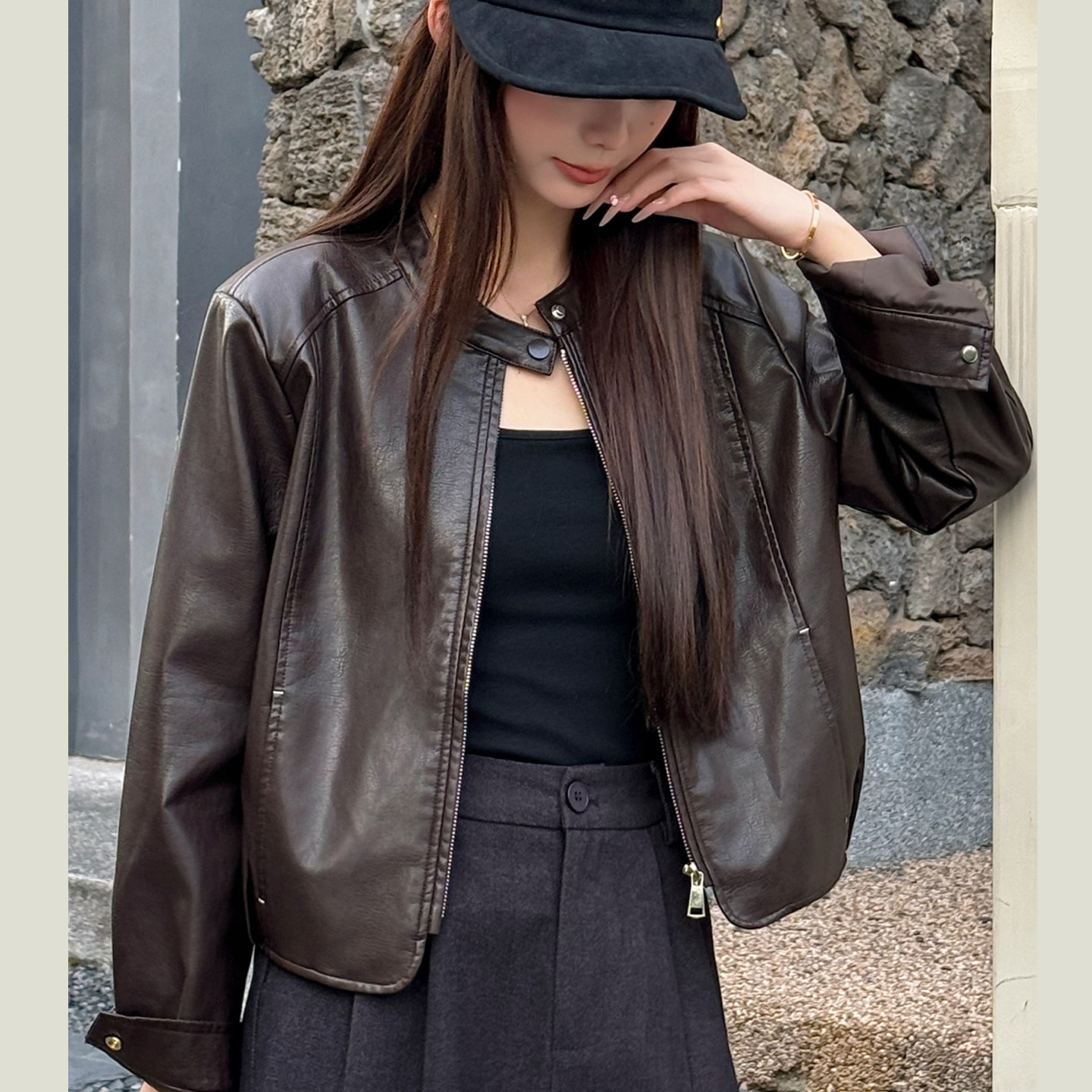 潮牌短款皮衣女高级感机车风修身显瘦时尚百搭2026秋新款夹克外套