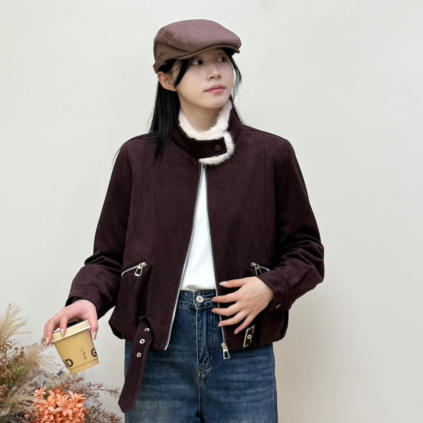 复古立领皮毛一体短外套女时尚毛绒领水貂绒保暖皮衣2025冬季新款,女装/女士精品,短外套,淘宝优惠券,粉丝福利购,淘宝优惠卷