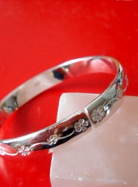 银手镯纯手工实心足银经典女