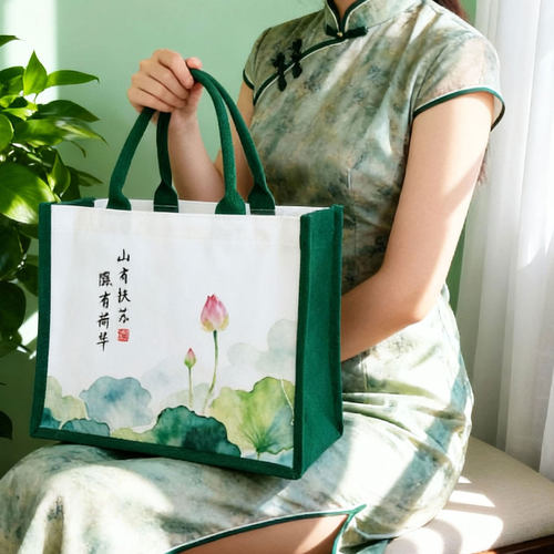 荷花帆布包时尚伴手礼帆布袋定做广告袋定做古风莲花手提袋托特包