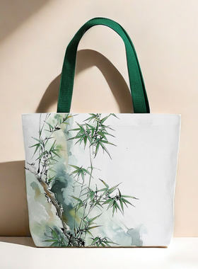 古风竹子帆布袋国风花鸟手提购物袋小清新学生背包棉布